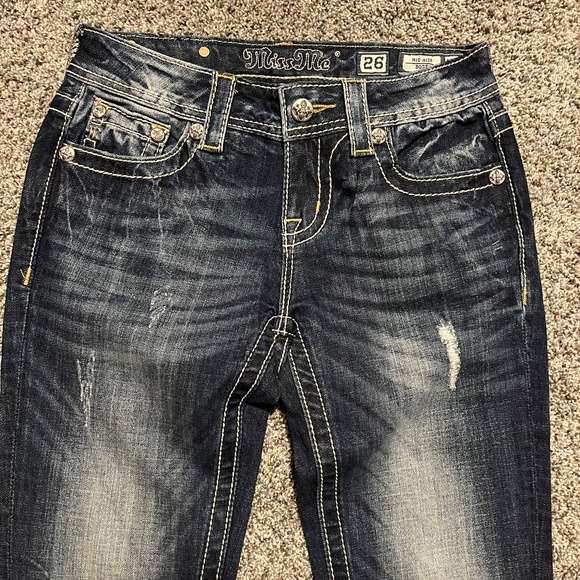 NEW LISTING: Miss Me Jeans, Women size 26, Mid rise boot cut, dark blue - Picture 2 of 16